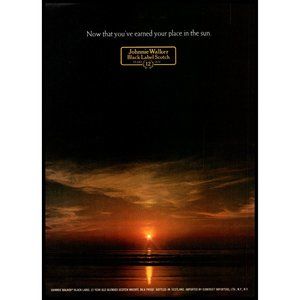 1974 Johnnie Walker Black Label Scotch Color Vintage Print Ad Sunset Beach Art